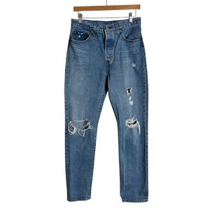 Levi’s 501 Original Fit Distressed High Rise Straight Leg Jeans Denim Womens‎ 28